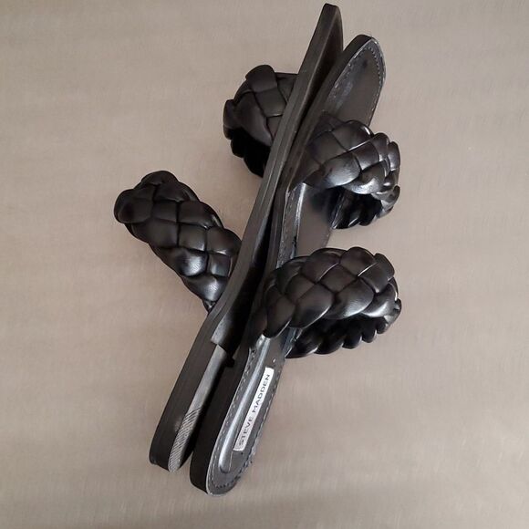 Steve Madden Brimm Black Puffy Double Braided Slide Flat Sandals Square Toe 10 - Picture 4 of 10